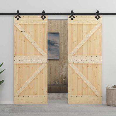 vidaXL Schiebetür 2 pcs 100 x 210 cm Massives Kiefernholz
