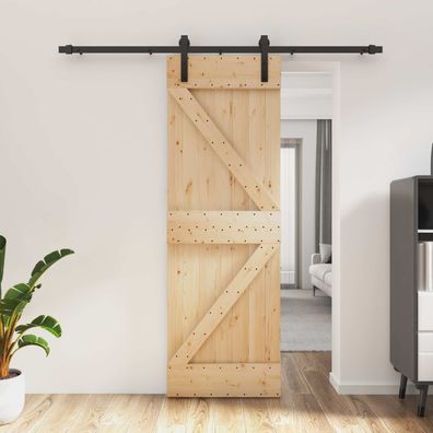 vidaXL Schiebetür Natürlich und Schwarz 70 x 210 cm Massivkiefer