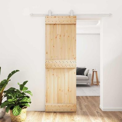 vidaXL Schiebetür Natürlich und Weiß 70 x 210 cm Massivkiefer