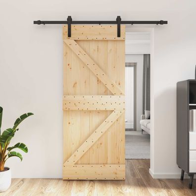 vidaXL Schiebetür Natürlich und Schwarz 85 x 210 cm Massivkiefer