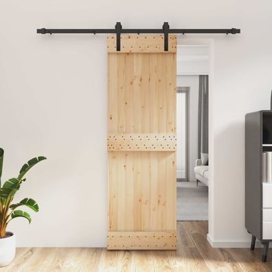 vidaXL Schiebetür Natürlich und Schwarz 70 x 210 cm Massivkiefer