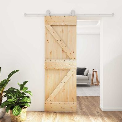 vidaXL Schiebetür Natürlich und Weiß 70 x 210 cm Massivkiefer