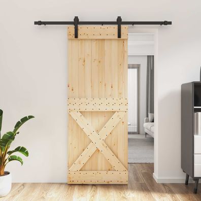 vidaXL Schiebetür Natürlich und Schwarz 80 x 210 cm Massivkiefer