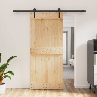 vidaXL Schiebetür Natürlich und Schwarz 90 x 210 cm Massivkiefer