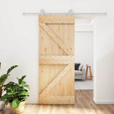 vidaXL Schiebetür Natürlich und Weiß 80 x 210 cm Massives Kiefernholz