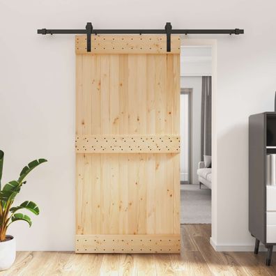 vidaXL Schiebetür Natürlich und Schwarz 100 x 210 cm Massivkiefer