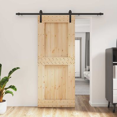 vidaXL Schiebetür Natürlich und Schwarz 85 x 210 cm Massivkiefer
