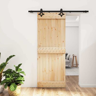 vidaXL Schiebetür Natürlich und Schwarz 80 x 210 cm Massivkiefer