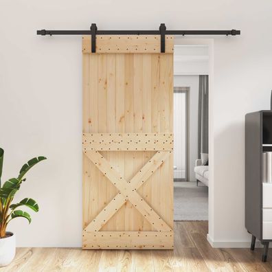 vidaXL Schiebetür Natürlich und Schwarz 90 x 210 cm Massivkiefer