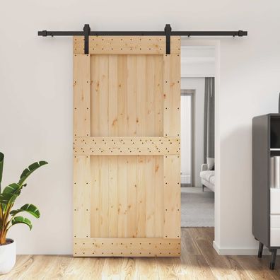 vidaXL Schiebetür Natürlich und Schwarz 100 x 210 cm Massivkiefer