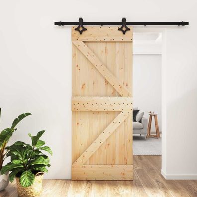 vidaXL Schiebetür Natürlich und Schwarz 85 x 210 cm Massivkiefer