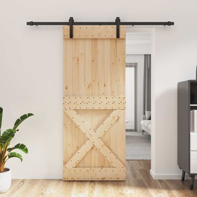 vidaXL Schiebetür Natürlich und Schwarz 85 x 210 cm Massivkiefer