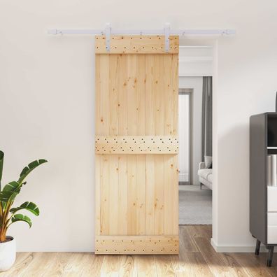 vidaXL Schiebetür Natürlich und Weiß 80 x 210 cm Massivkiefer