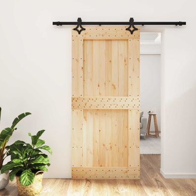 vidaXL Schiebetür Natürlich und Schwarz 95 x 210 cm Massivkiefer
