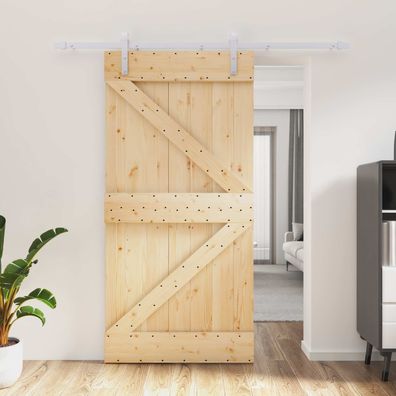 vidaXL Schiebetür Natürlich und Weiß 100 x 210 cm Massives Kiefernholz