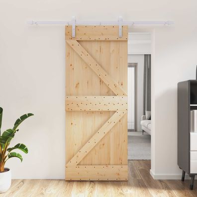 vidaXL Schiebetür Natürlich und Weiß 85 x 210 cm Massivkiefer