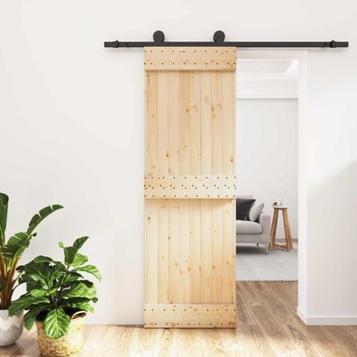vidaXL Schiebetür Natürlich und Schwarz 70 x 210 cm Massivkiefer