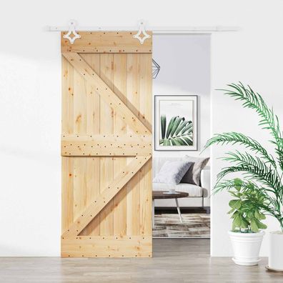 vidaXL Schiebetür Natürlich und Weiß 85 x 210 cm Massivkiefer