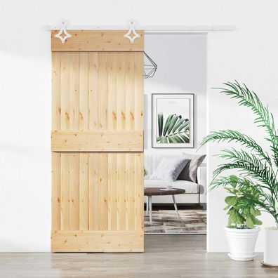 vidaXL Schiebetür Natürlich und Weiß 90 x 210 cm Massivkiefer
