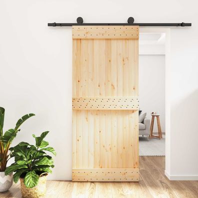 vidaXL Schiebetür Natürlich und Schwarz 90 x 210 cm Massivkiefer