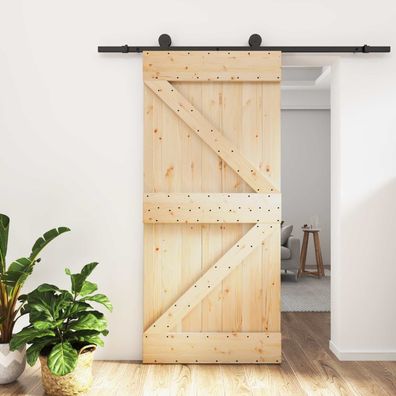 vidaXL Schiebetür Natürlich und Schwarz 95 x 210 cm Massivkiefer