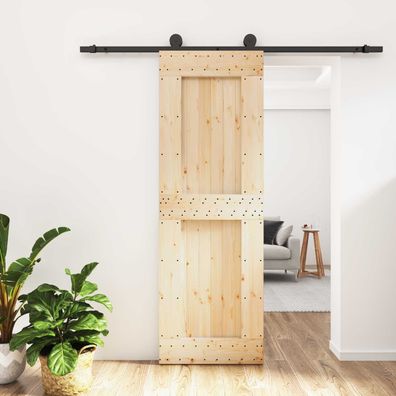 vidaXL Schiebetür Natürlich und Schwarz 70 x 210 cm Massivkiefer