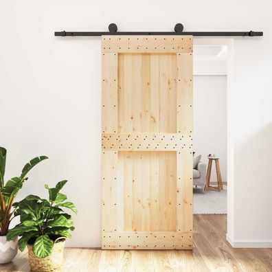 vidaXL Schiebetür Natürlich und Schwarz 90 x 210 cm Massivkiefer