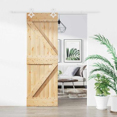 vidaXL Schiebetür Natürlich und Weiß 70 x 210 cm Massivkiefer