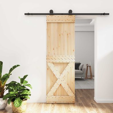 vidaXL Schiebetür Natürlich und Schwarz 70 x 210 cm Massivkiefer