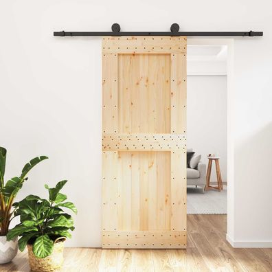 vidaXL Schiebetür Natürlich und Schwarz 85 x 210 cm Massivkiefer