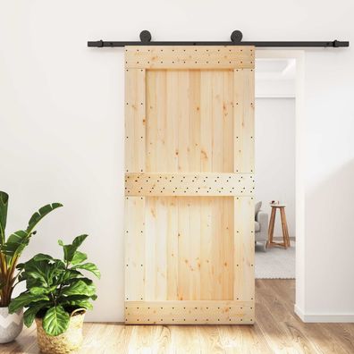 vidaXL Schiebetür Natürlich und Schwarz 100 x 210 cm Massivkiefer