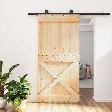 vidaXL Schiebetür Natürlich und Schwarz 100 x 210 cm Massivkiefer