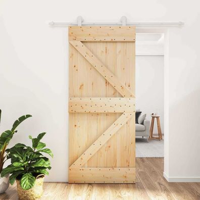 vidaXL Schiebetür Natürlich und Weiß 90 x 210 cm Massives Kiefernholz
