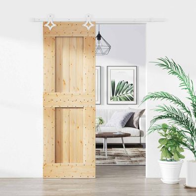 vidaXL Schiebetür Natürlich und Weiß 70 x 210 cm Massivkiefer