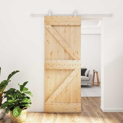 vidaXL Schiebetür Natürlich und Weiß 80 x 210 cm Massives Kiefernholz