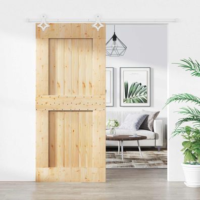 vidaXL Schiebetür Natürlich und Weiß 90 x 210 cm Massivkiefer