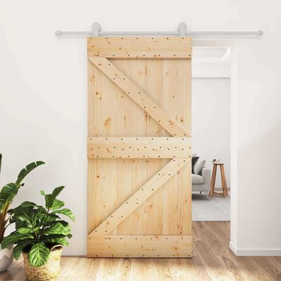 vidaXL Schiebetür Natürlich und Weiß 100 x 210 cm Massives Kiefernholz