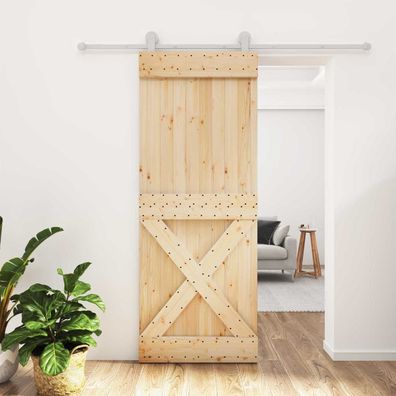 vidaXL Schiebetür Natürlich und Weiß 80 x 210 cm Massivkiefer