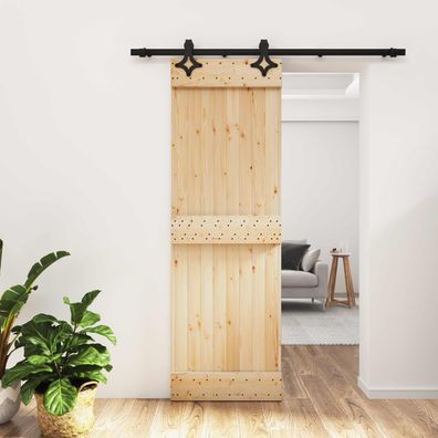 vidaXL Schiebetür Natürlich und Schwarz 70 x 210 cm Massivkiefer