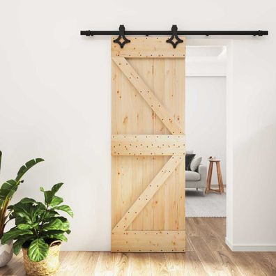 vidaXL Schiebetür Natürlich und Schwarz 70 x 210 cm Massivkiefer