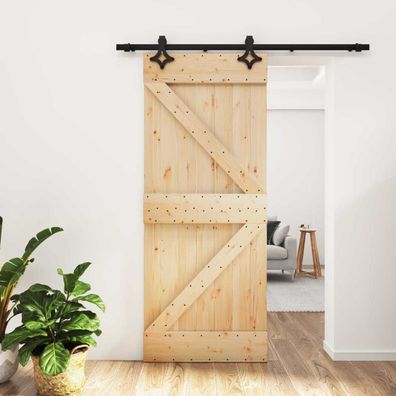 vidaXL Schiebetür Natürlich und Schwarz 85 x 210 cm Massivkiefer