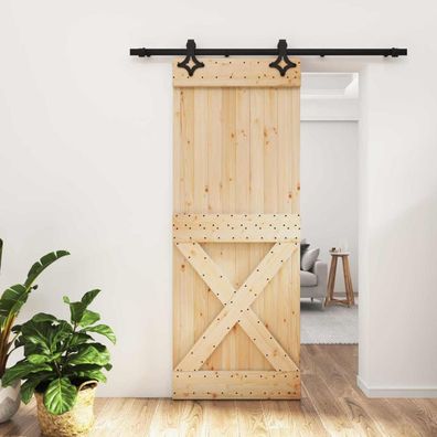 vidaXL Schiebetür Natürlich und Schwarz 80 x 210 cm Massivkiefer