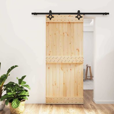 vidaXL Schiebetür Natürlich und Schwarz 90 x 210 cm Massivkiefer