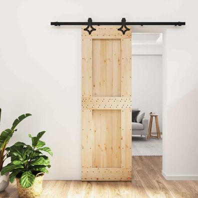 vidaXL Schiebetür Natürlich und Schwarz 70 x 210 cm Massivkiefer