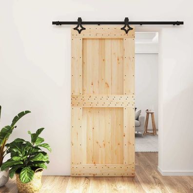 vidaXL Schiebetür Natürlich und Schwarz 90 x 210 cm Massivkiefer