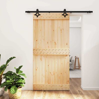 vidaXL Schiebetür Natürlich und Schwarz 100 x 210 cm Massivkiefer