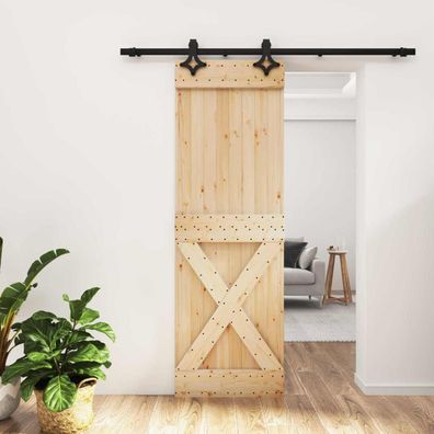 vidaXL Schiebetür Natürlich und Schwarz 70 x 210 cm Massivkiefer