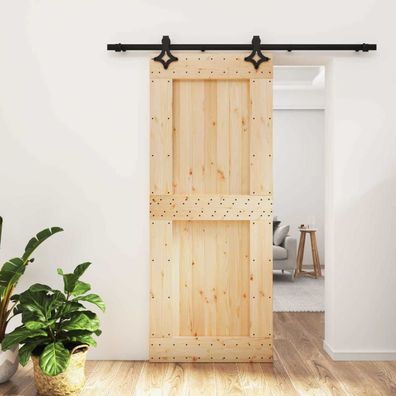 vidaXL Schiebetür Natürlich und Schwarz 85 x 210 cm Massivkiefer