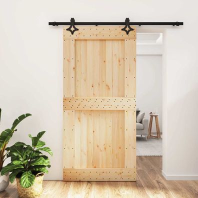 vidaXL Schiebetür Natürlich und Schwarz 100 x 210 cm Massivkiefer
