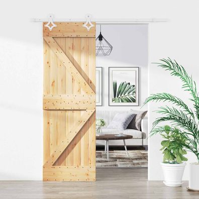 vidaXL Schiebetür Natürlich und Weiß 70 x 210 cm Massivkiefer